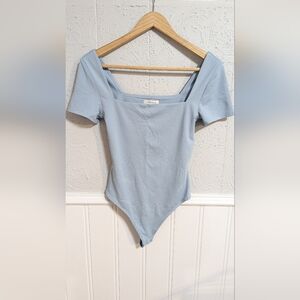 Aritzia Light Blue Square Neck Short Sleeve Bodysuit